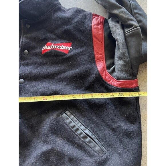 Vintage Dehen Men’s Black Red Wool Budweiser Leather Bomber Jacket Sz XL 1998 - Picture 7 of 16